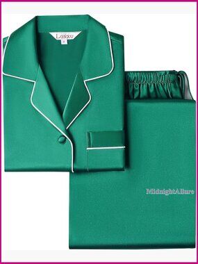 Women's Satin Pajama Set Button Down Long Sleeve Lounge Sleepwear XS-3XL